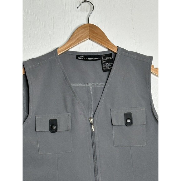 Y2K Utility Moto Vest Size Medium No Boundaries Juniors Gray Zipper Pocket VTG - Picture 4 of 8